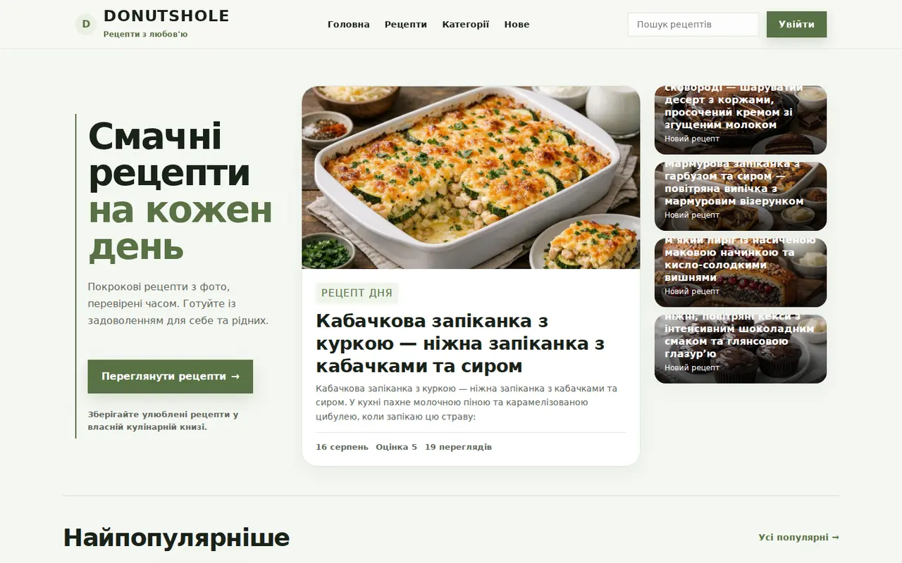Скріншот сайту Donutshole книга рецептів